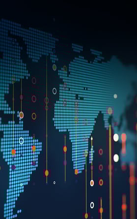 Mapa del mundo superpuesto con puntos de datos